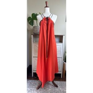 Hunter Bell Layered Orange & Black Halter Dress Asymmetrical Hem Size XS